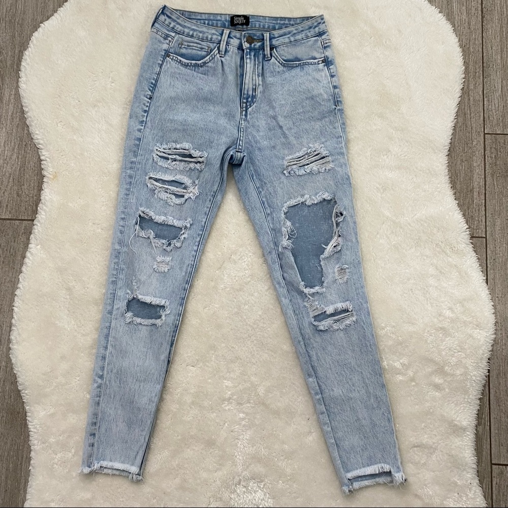 Simple Society Light wash super distressed jeans high waist stretch skinny